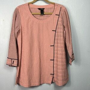 Ali Miles Salmon Pink Gray Black Stripe Scoop Neck 3/4 Sleeve Tunic Top Medium